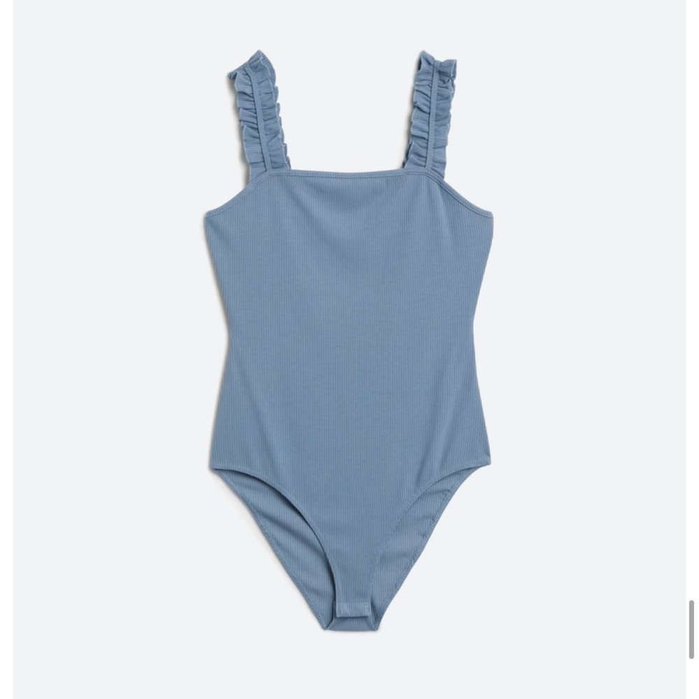 WORN ONCE - Adorable blue bodysuit with ruffled straps!
